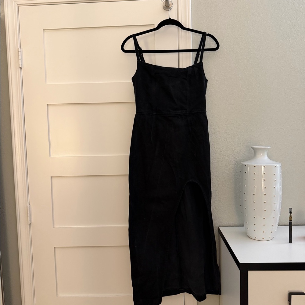 Reformation Black Midi Slip Dress with Front Slit